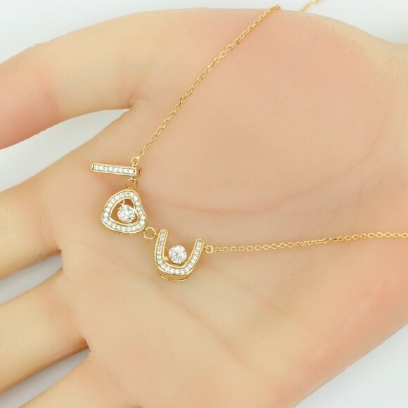 "Rose Gold “I ♥ U” Pendant Necklace with Crystals , XPNL0167 - Picture 2 of 13